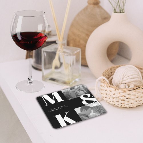 Modern Minimalist Photo Wedding Bold Monogram Square Paper Coaster