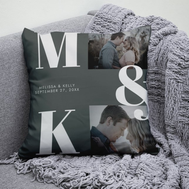Modern Minimalist Photo Wedding Bold Monogram Throw Pillow (Creator Uploaded)
