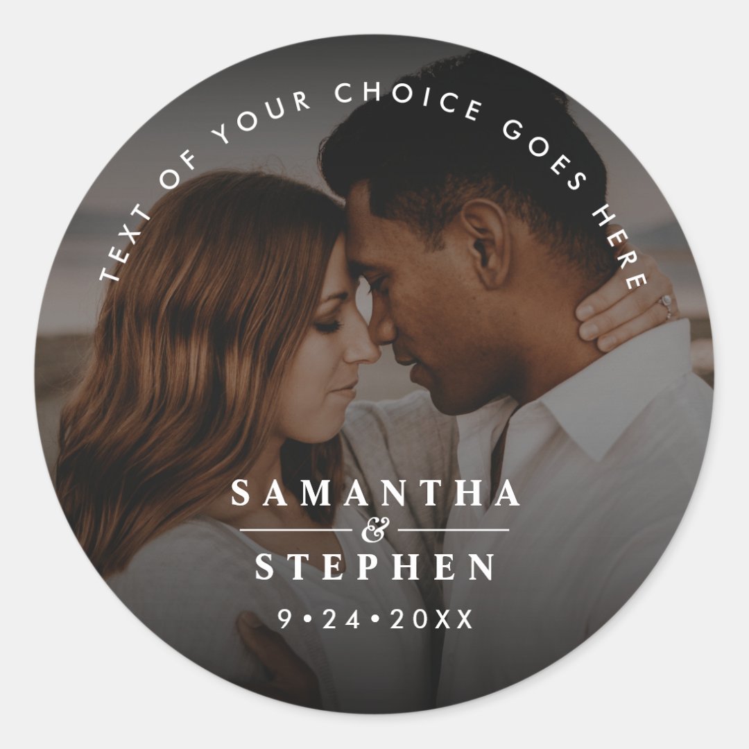 Modern Minimalist Photo Wedding Custom Text Classic Round Sticker | Zazzle