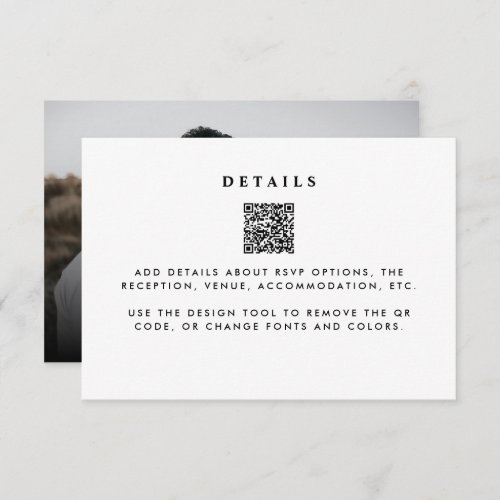Modern Minimalist Photo Wedding Details QR Code Enclosure Card