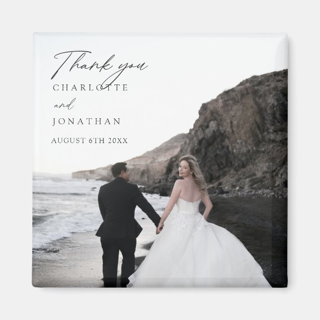 Modern Minimalist Photo Wedding Favors Thank You Magnet (Front)