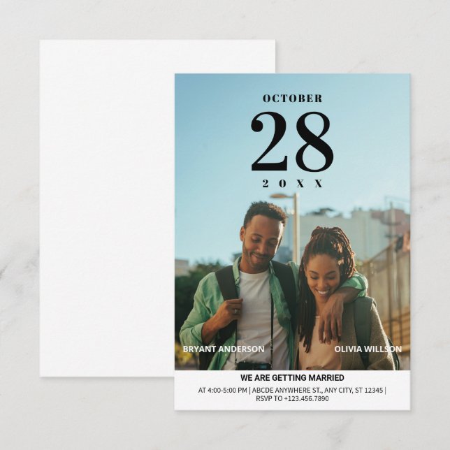 Modern minimalist photo wedding  invitation (Front/Back)