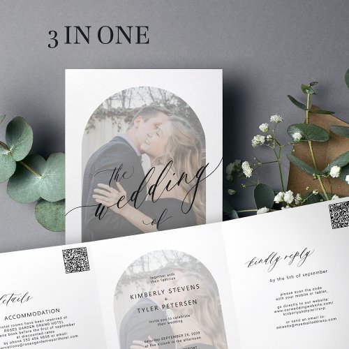 Modern minimalist photo wedding rsvp details Tri_Fold invitation