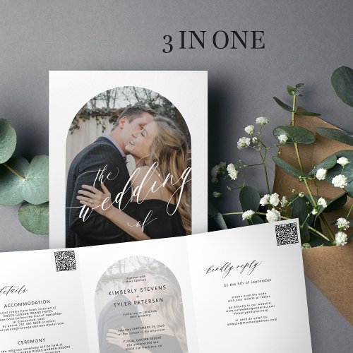 Modern minimalist photo wedding rsvp details Tri_Fold invitation