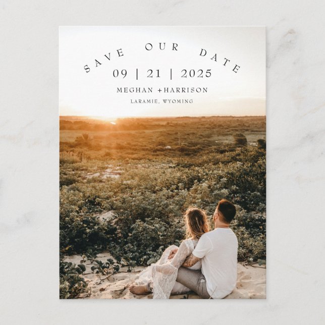 Modern Minimalist Photo Wedding Save The Date Postcard (Front)