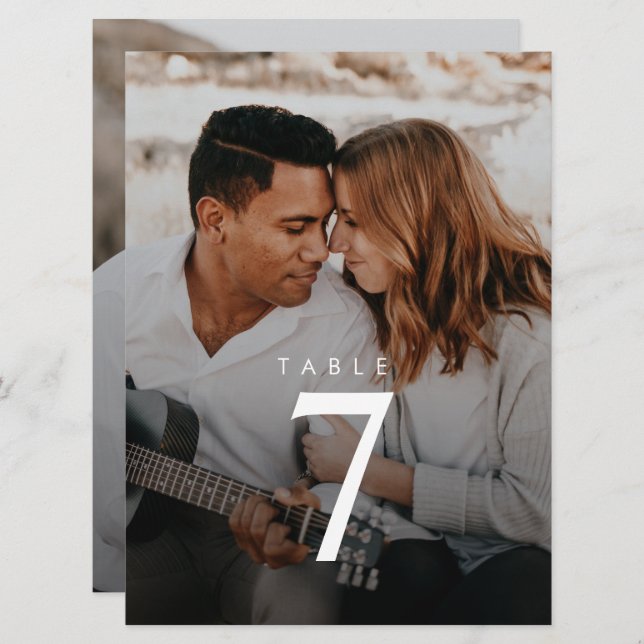 Modern Minimalist Photo Wedding Table Number (Front/Back)