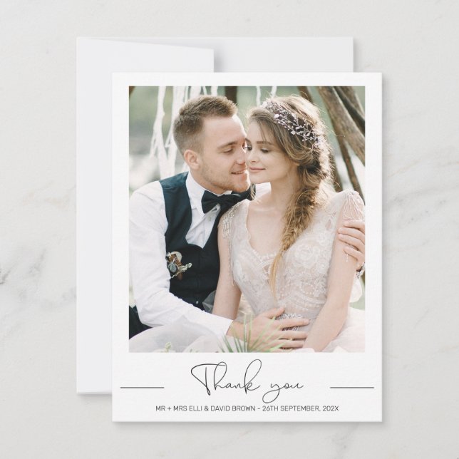 Modern Minimalist Photo Wedding Thank You Card (Front)