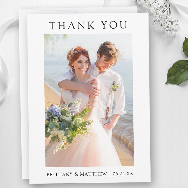 Modern Minimalist Photo Wedding  Thank You Card (Customize to change text size or text style.)