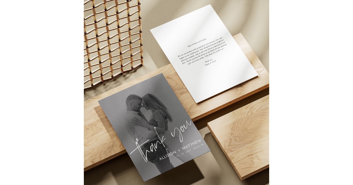 Modern Minimalist Photo Wedding Thank You Card | Zazzle