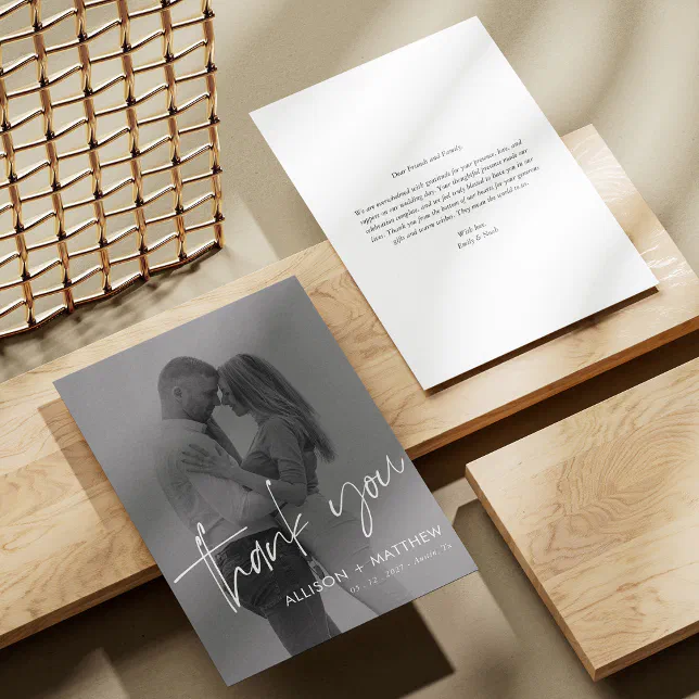 Modern Minimalist Photo Wedding Thank You Card | Zazzle
