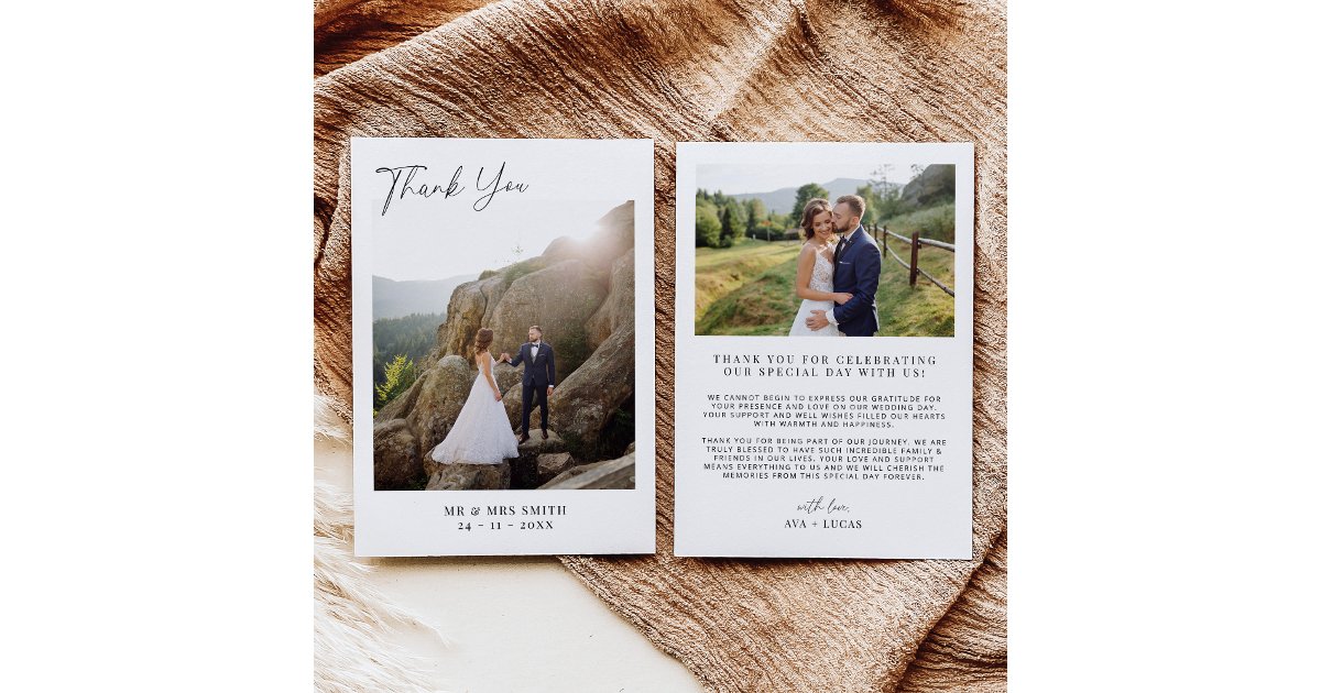 Modern Minimalist Photo Wedding Thank You Card | Zazzle