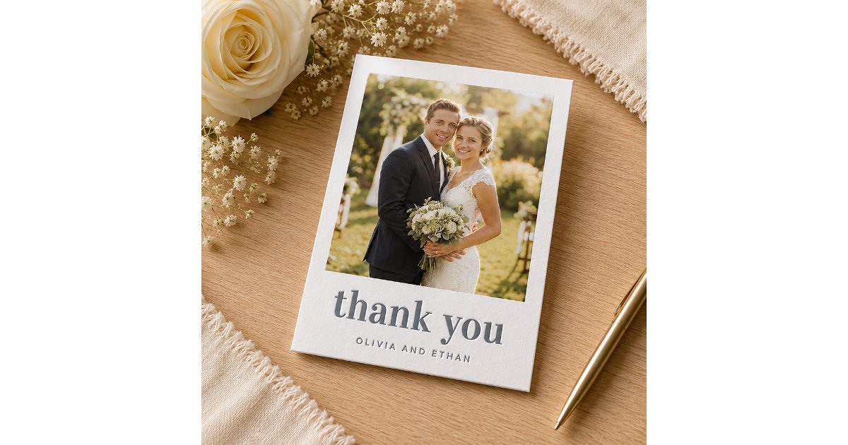 Modern Minimalist Photo Wedding Thank You Letterpress Photo Cards | Zazzle