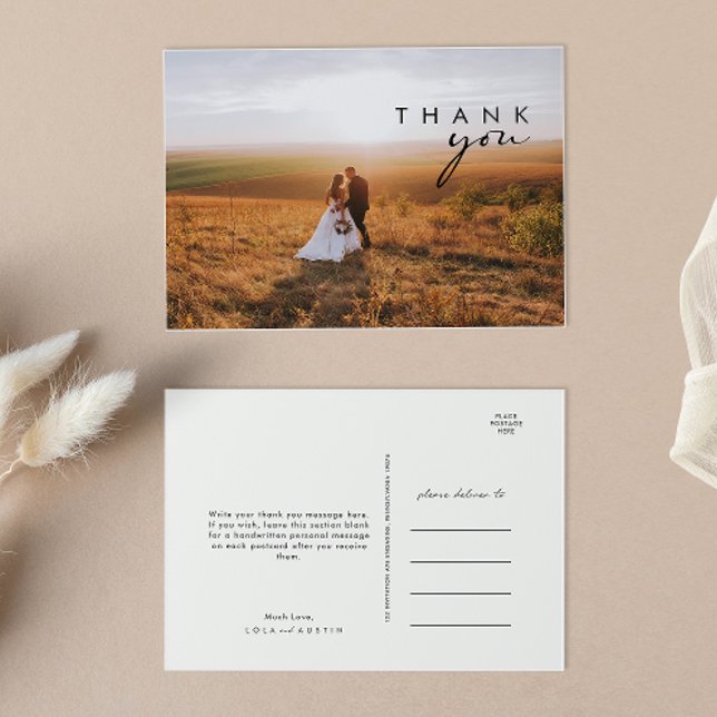 Modern Minimalist Photo Wedding Thank You Postcard (Creator Uploaded)