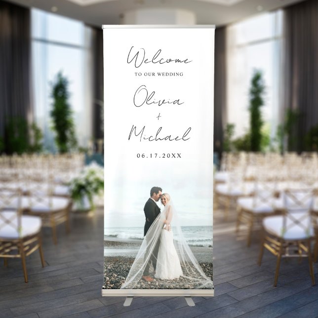 Modern Minimalist Photo Wedding Welcome  Retractable Banner (Creator Uploaded)