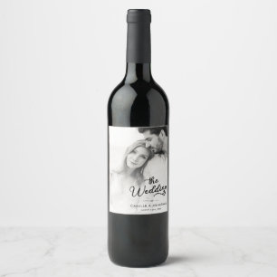 Modern Minimalist Photo Wedding Wine Label