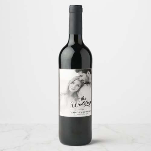 Modern Minimalist Photo Wedding Wine Label