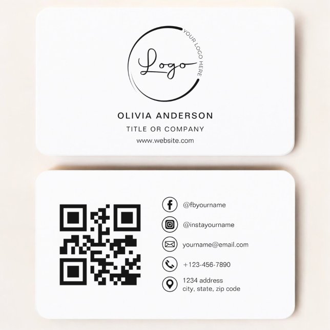 Modern Minimalist Photo with QR Code Social Media Business Card (Creator Uploaded)