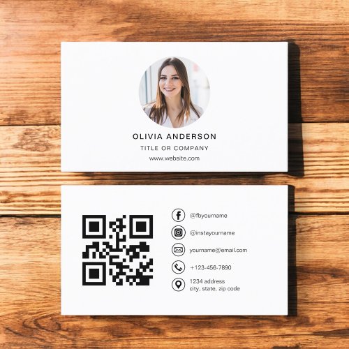 Modern Minimalist Photo with QR Code Social Media Business Card