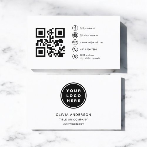 Modern Minimalist Photo with QR Code Social Media Business Card