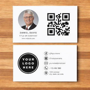 Modern Minimalist Photo with QR Code Social Media Business Card