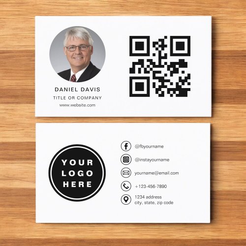 Modern Minimalist Photo with QR Code Social Media Business Card