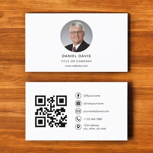 Modern Minimalist Photo with QR Code Social Media Business Card