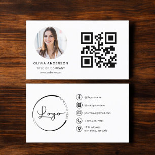 Modern Minimalist Photo with QR Code Social Media Business Card