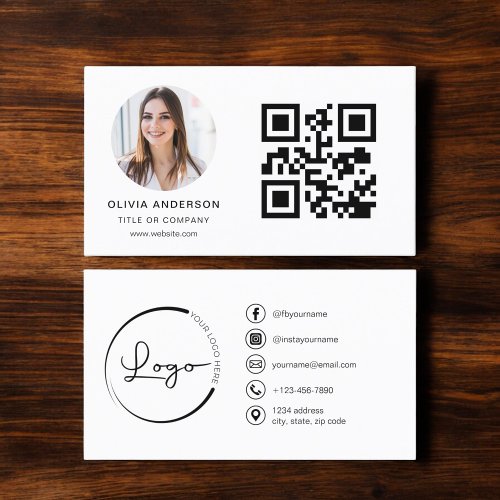 Modern Minimalist Photo with QR Code Social Media Business Card