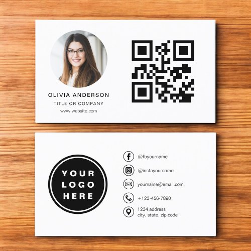 Modern Minimalist Photo with QR Code Social Media Business Card