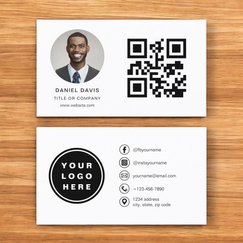 Modern Minimalist Photo with QR Code Social Media Business Card