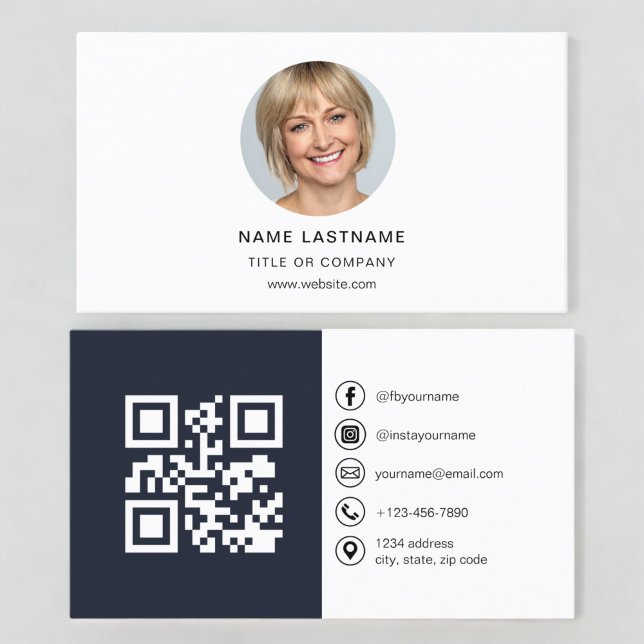 Modern Minimalist Photo with QR Code Social Media Business Card (Creator Uploaded)