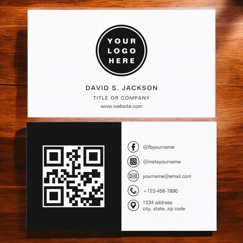 Modern Minimalist Photo with QR Code Social Media Business Card