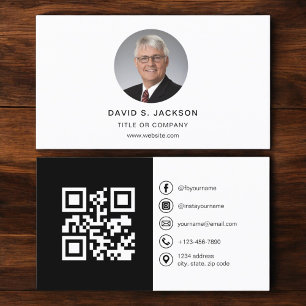 Modern Minimalist Photo with QR Code Social Media Business Card