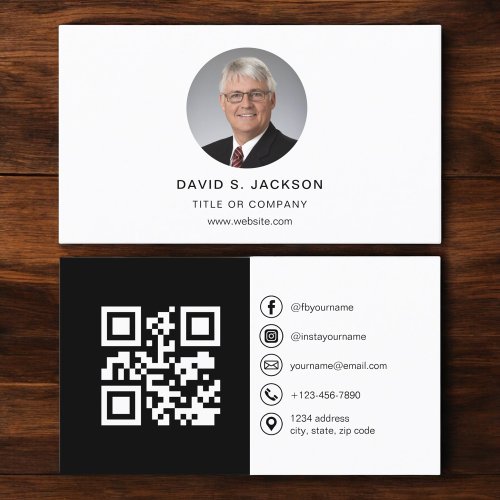 Modern Minimalist Photo with QR Code Social Media Business Card