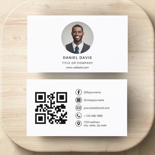 Modern Minimalist Photo with QR Code Social Media Business Card (Creator Uploaded)