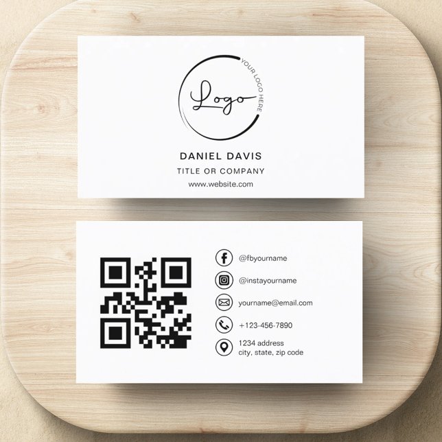 Modern Minimalist Photo with QR Code Social Media Business Card (Creator Uploaded)