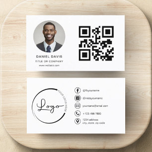Modern Minimalist Photo with QR Code Social Media Business Card