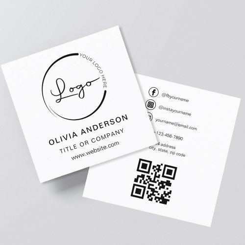 Modern Minimalist Photo with QR Code Social Media Square Business Card