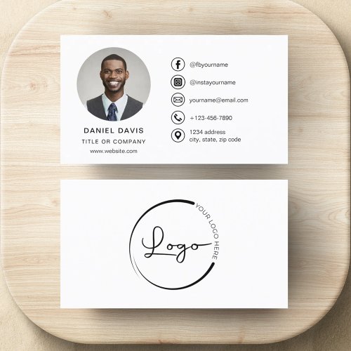Modern Minimalist Photo with Social Media Icons Business Card