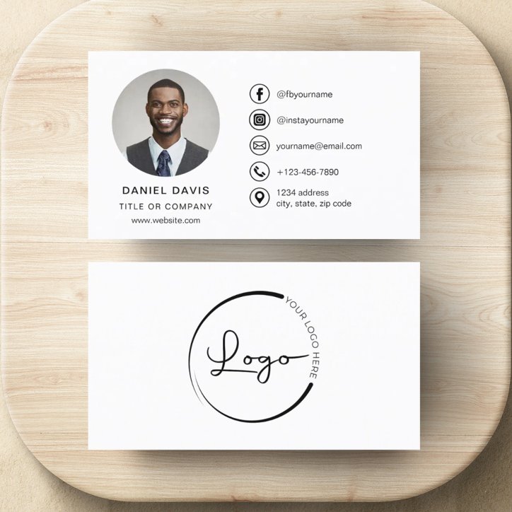 Modern Minimalist Photo With Social Media Icons Business Card