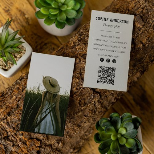Modern Minimalist Photographer Photo with QR Code Business Card