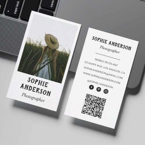 Modern Minimalist Photographer Photo with QR Code Business Card