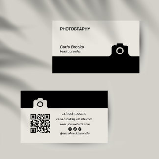 Modern Minimalist Photography QR Code Black White Business Card