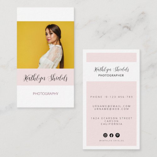 Modern Minimalist  Photography vertical Business Card