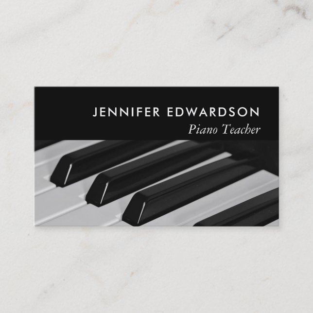 Modern minimalist piano teacher professional business card (Front)