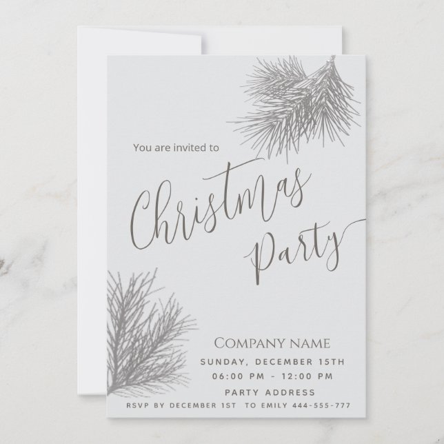 Modern minimalist pine branch corporate Christmas Invitation (Front)