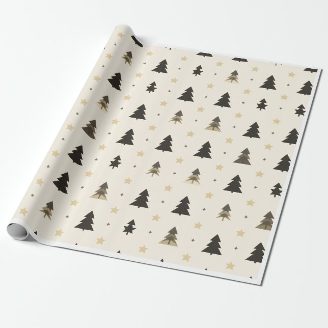 modern Minimalist PINE TREE black and soft pink  Wrapping Paper (Unrolled)