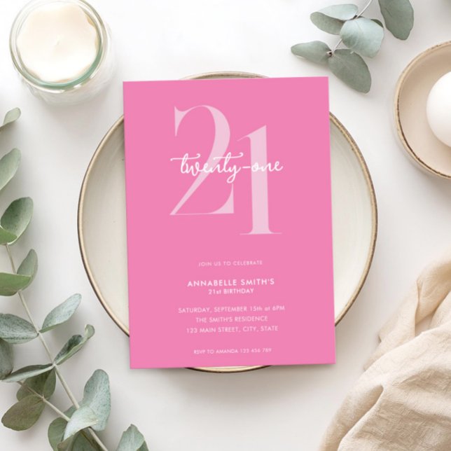 Modern Minimalist Pink 21st Birthday Invitation (Creator Uploaded)