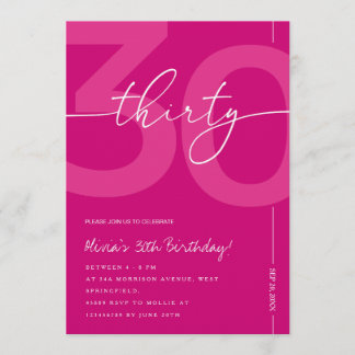 Modern Minimalist Pink 30th Birthday Party Invitation