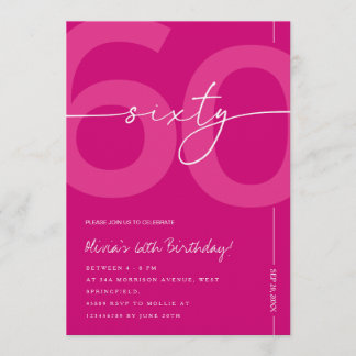 Modern Minimalist Pink 60th Birthday Party Invitation